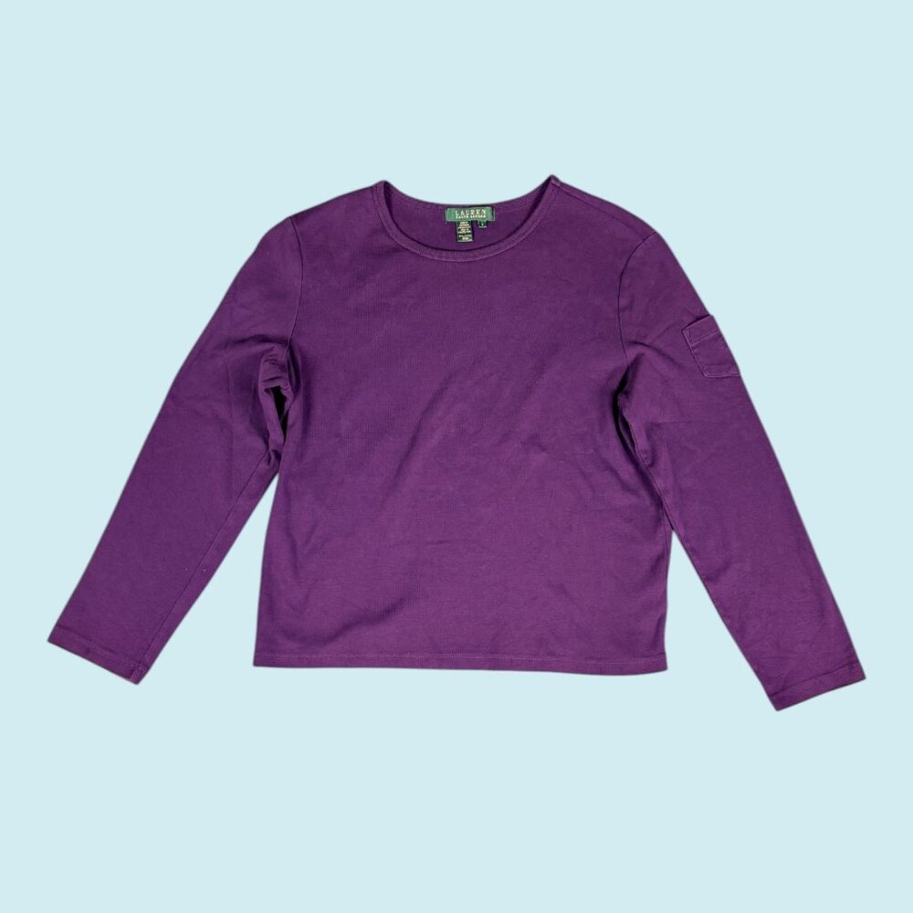 Lauren Ralph Lauren Top Women's Size Large Purple Long Sleeve 100% Cotton Autumn